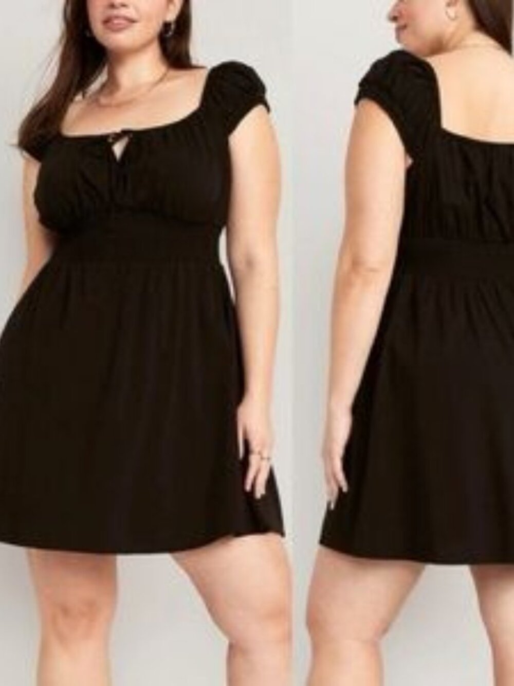 Old Navy Women's Plus Size 3X Black Smocked Babydoll Dress Keyhole Tie Milkmaid